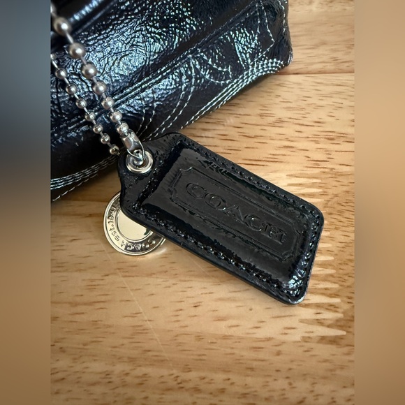 Coach Black Stitched Patent Leather Purse, Double Strap - Picture 7 of 14